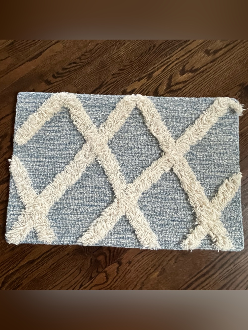 27 inches x 18.5 inches Waterfall &Cream Textured Geometric Accent Rug 100% Wool
